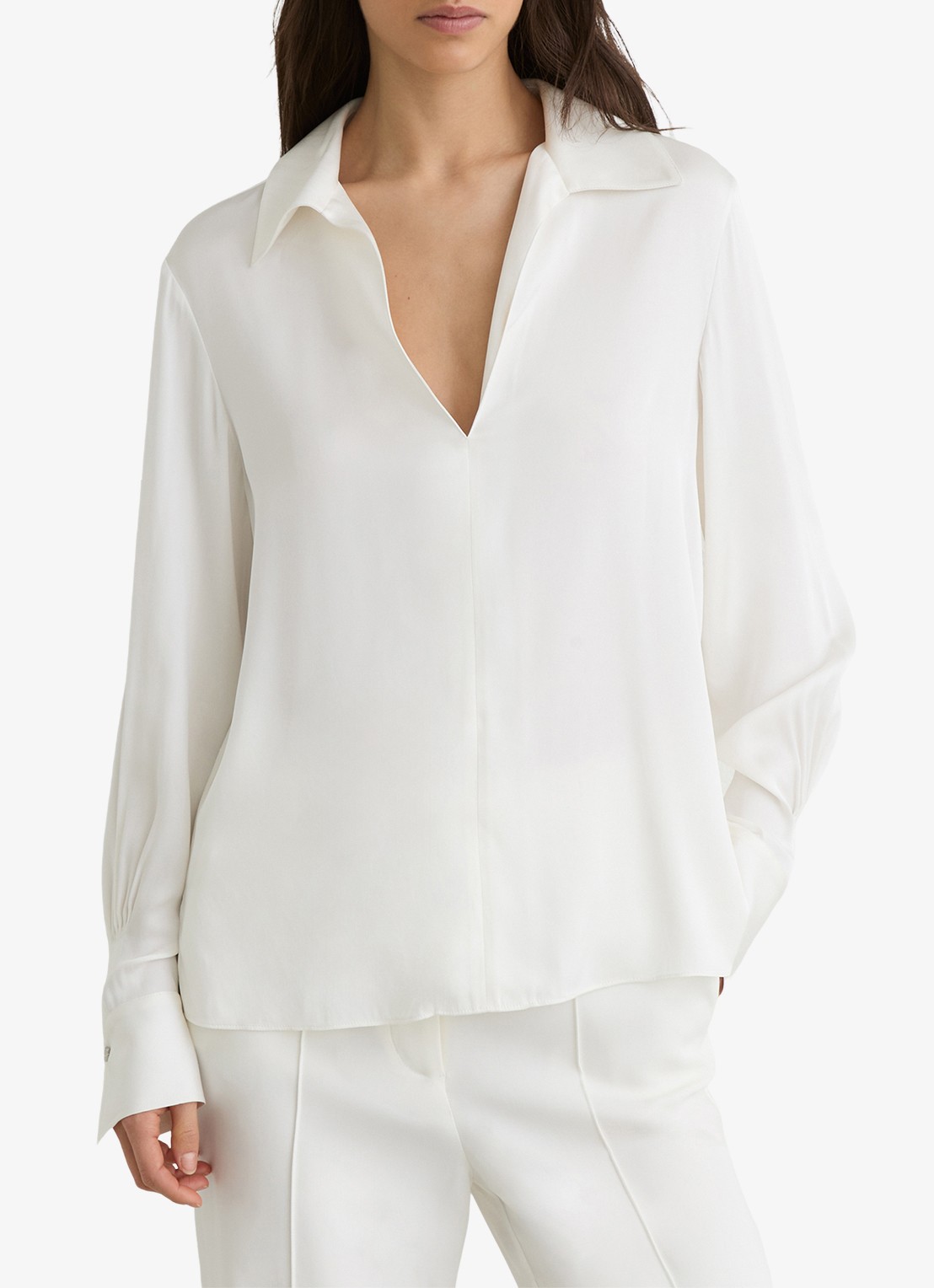 Reiss Orla tuniek in zijdeblend met kraag - detail 4 wit