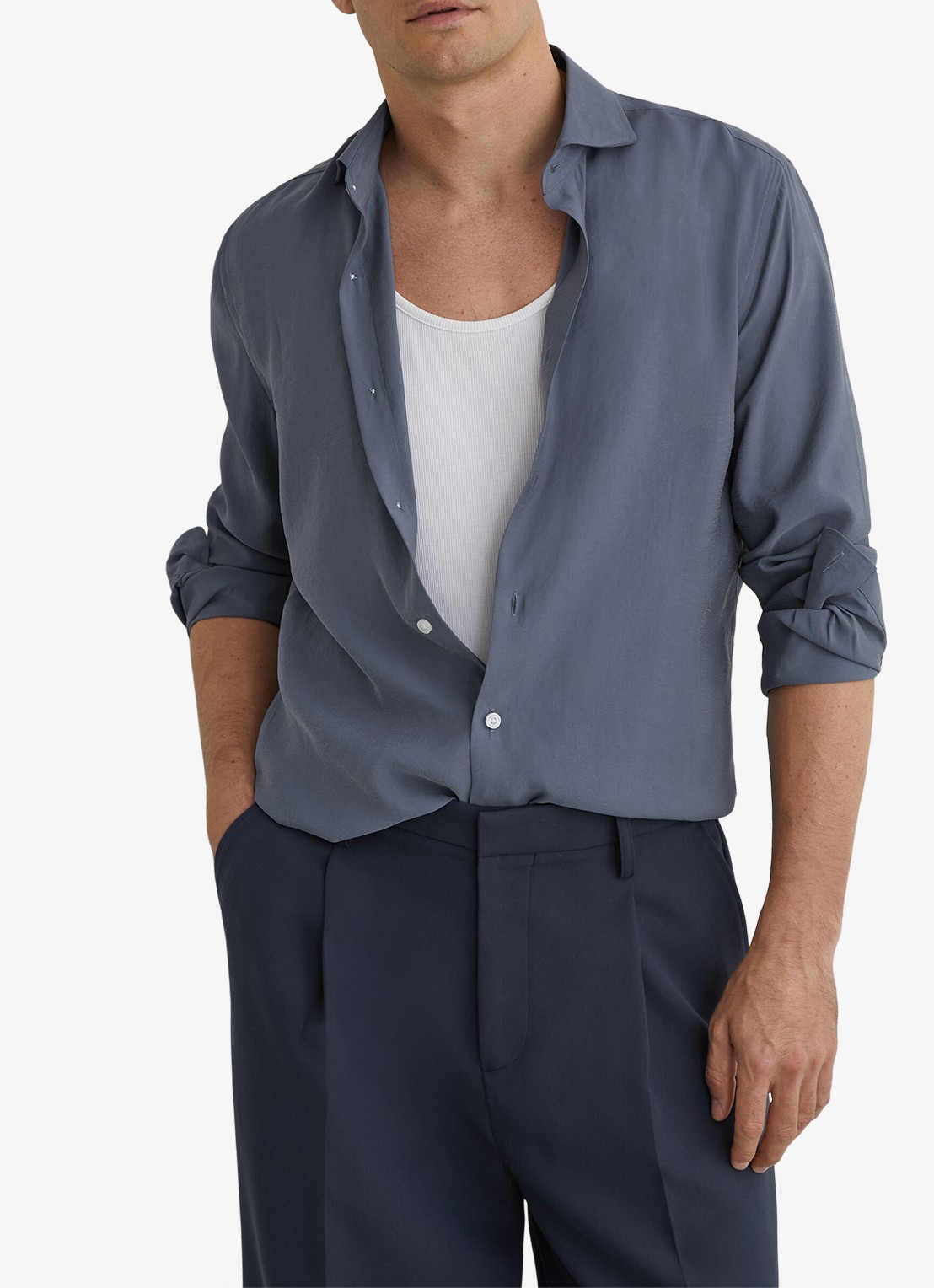 Reiss Oscar regular fit overhemd - detail 4 blauwgrijs