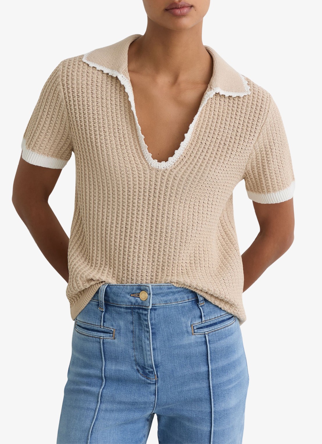 Reiss Ottilie grofgebreide top in linnenblend - detail beige