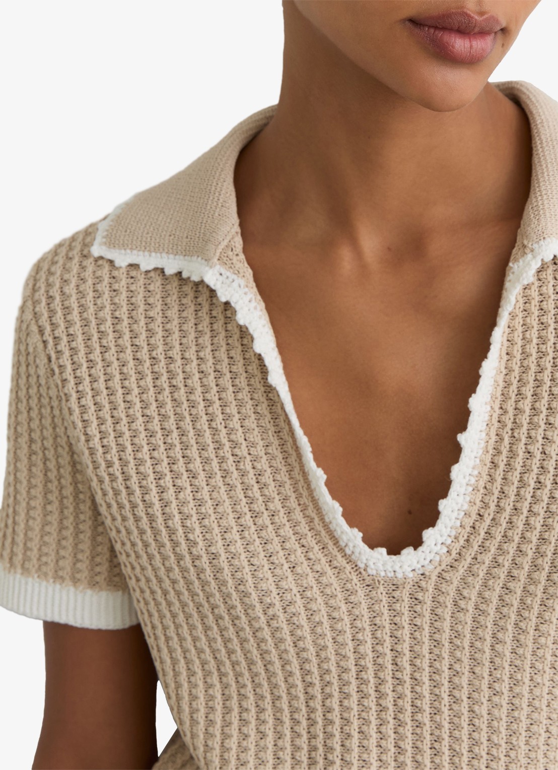 Reiss Ottilie grofgebreide top in linnenblend - detail 3 beige