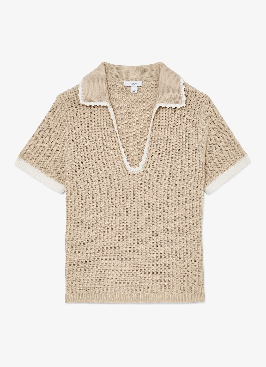 Reiss Ottilie grofgebreide top in linnenblend - voorkant 5 beige