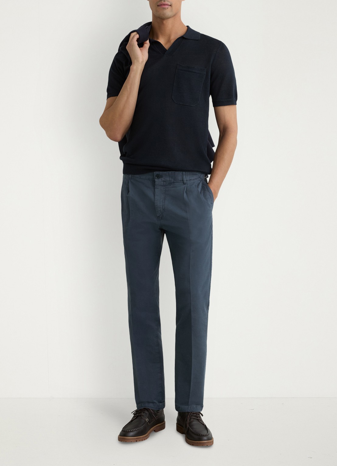 Reiss Pablo tapered fit pantalon in linnenblend - voorkant 3 airforce blue / blauw