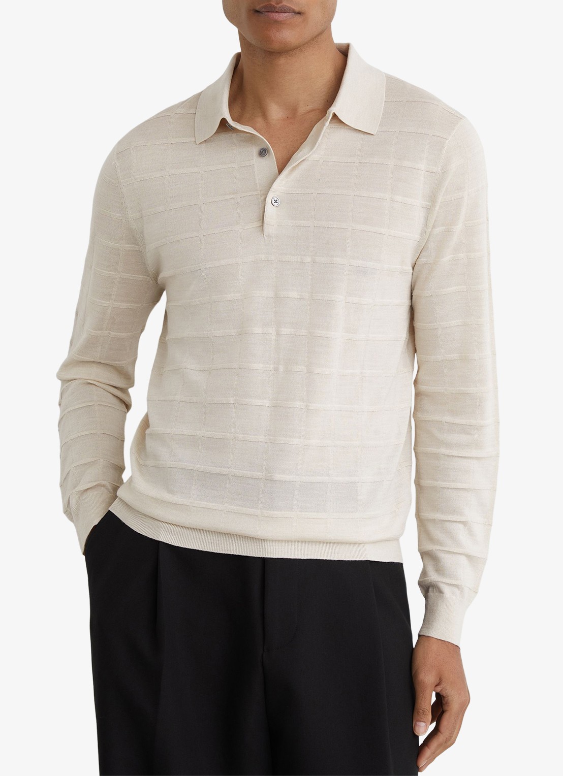 Reiss Pallas fijngebreide trui in wolblend met polokraag - detail 2 ecru / beige
