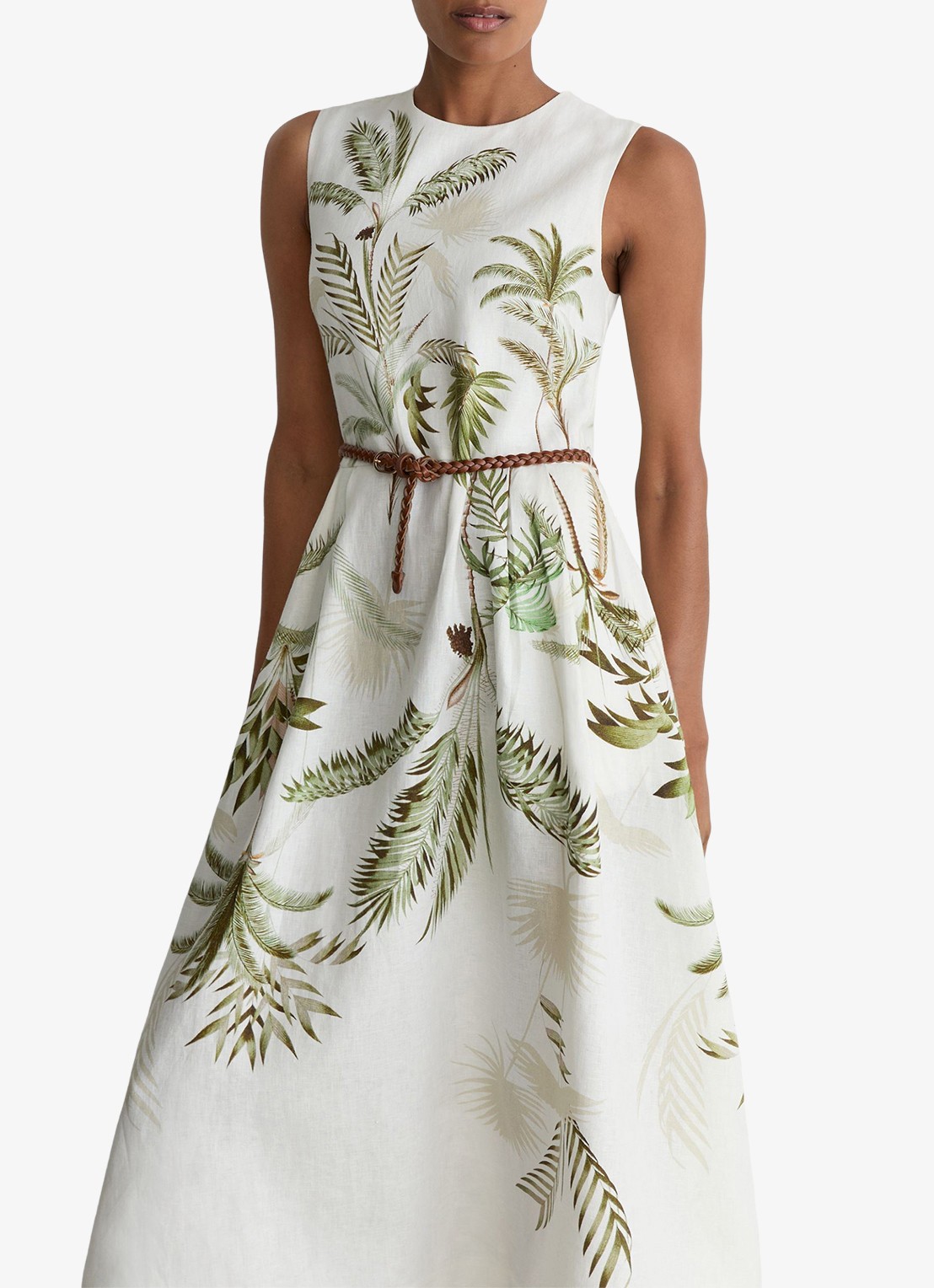 Reiss Palma midi jurk van linnen met print - detail 2 ivoor
