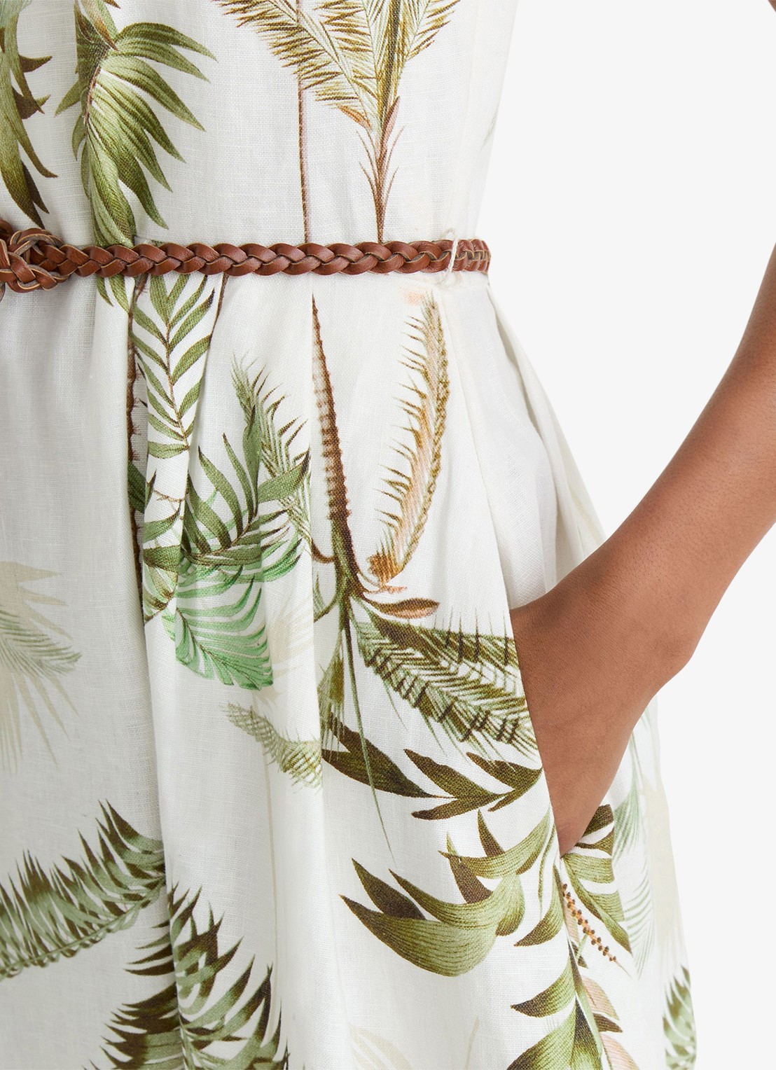 Reiss Palma midi jurk van linnen met print - detail 4 ivoor