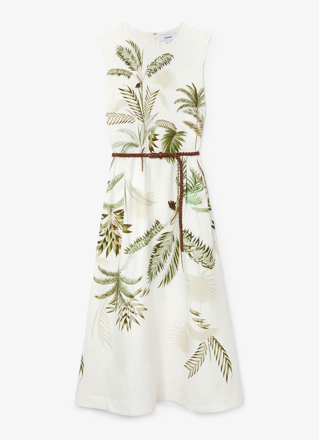 Reiss Palma midi jurk van linnen met print - voorkant 6 ivoor