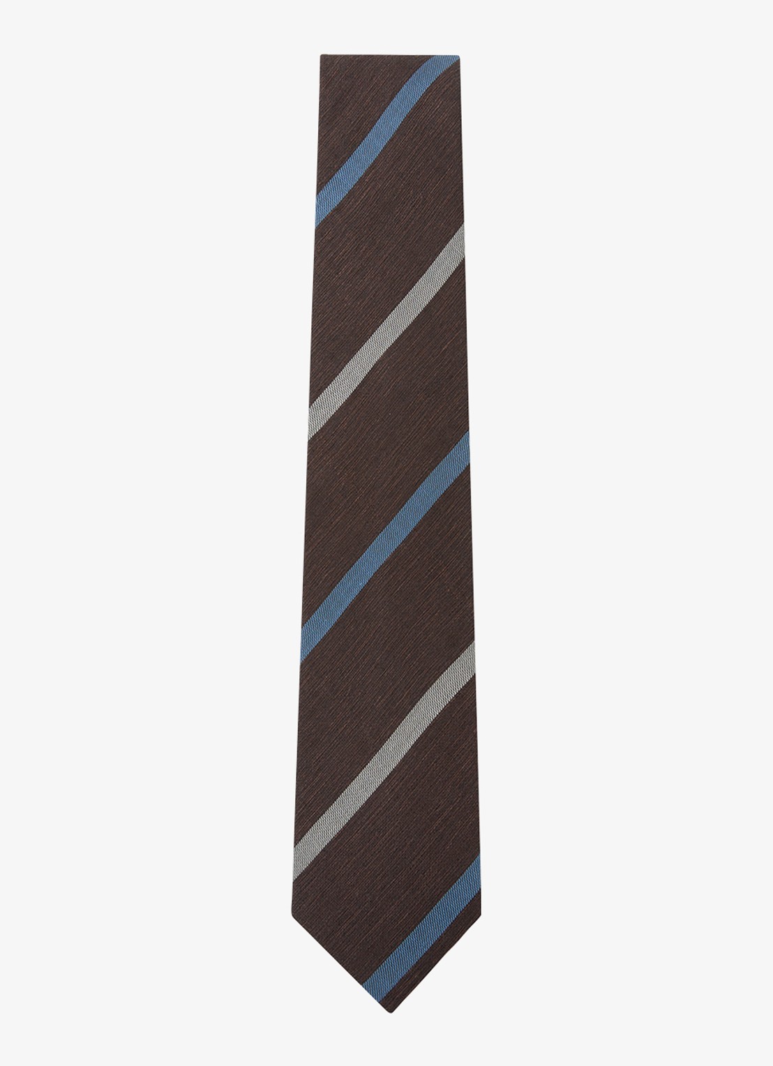 Reiss Paolo stropdas met streepprint - voorkant chocoladebruin