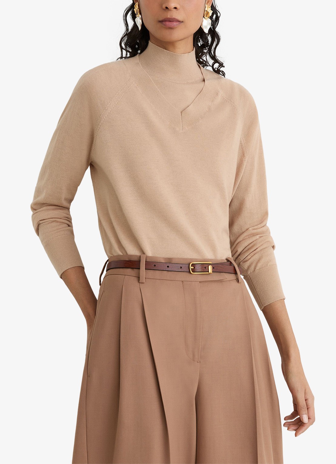 Reiss Paris fijngebreide pullover in merino wolblend - detail 5 camel