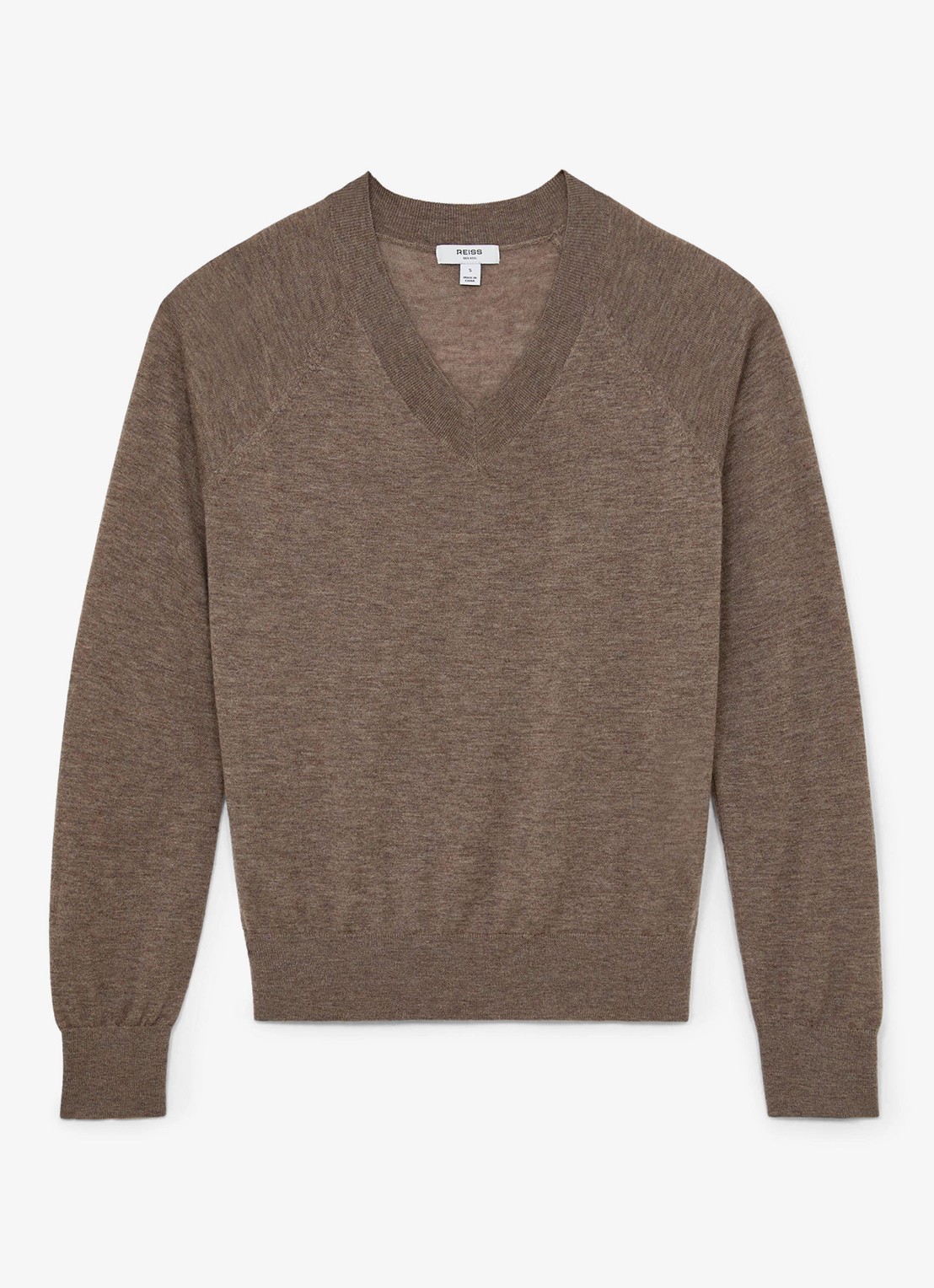Reiss Paris fijngebreide pullover in merino wolblend - voorkant 6 zand