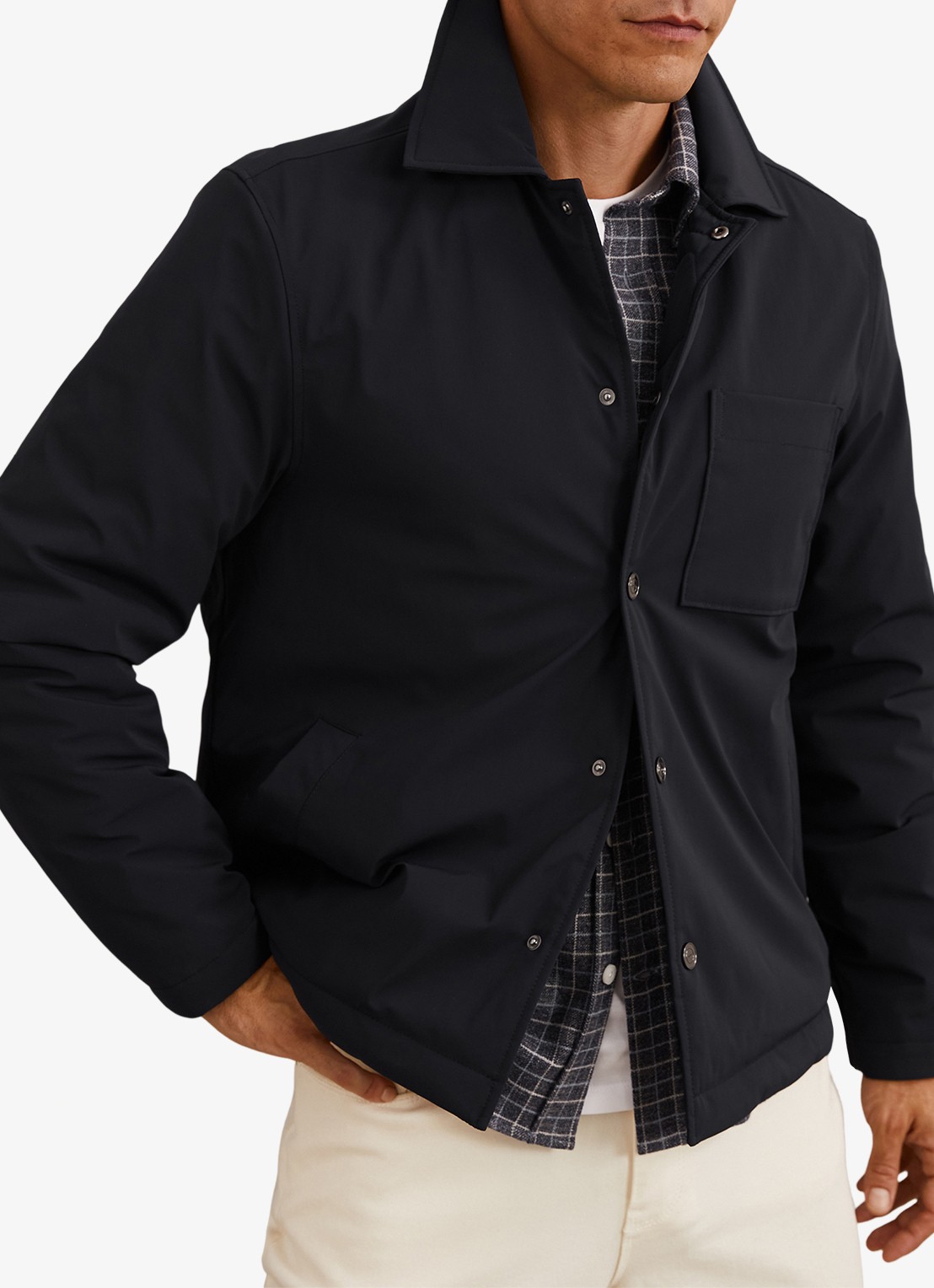 Reiss Parker gewatteerd regular fit overhemd met borstzak - detail 4 navy / blauw