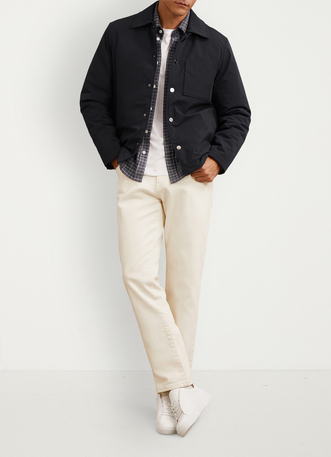 Reiss Parker gewatteerd regular fit overhemd met borstzak - voorkant 2 navy / blauw