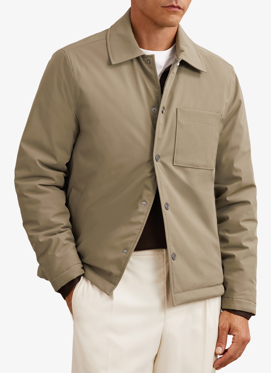 Reiss Parker gewatteerd regular fit overhemd met borstzak - detail 2 olijfgroen