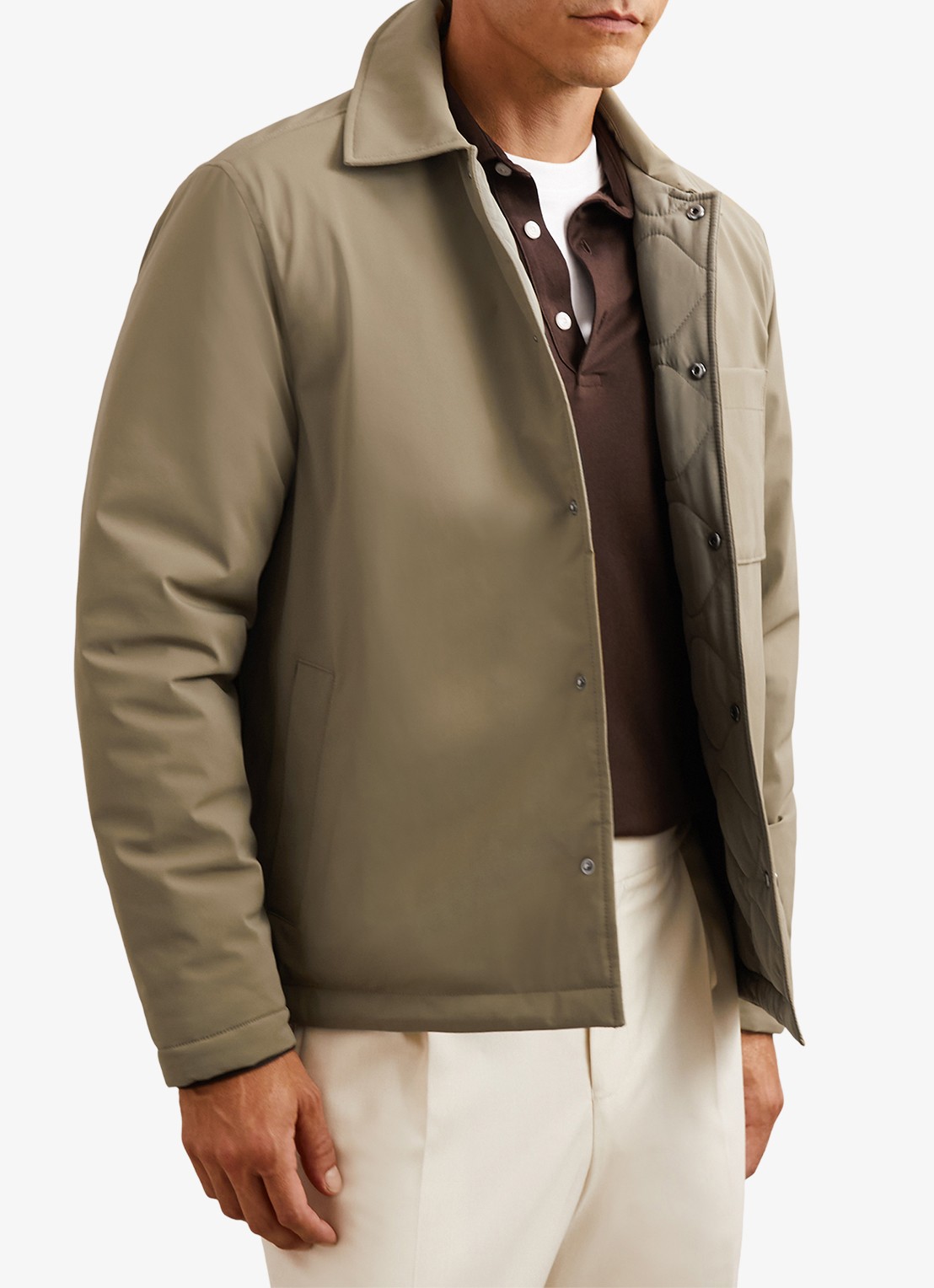 Reiss Parker gewatteerd regular fit overhemd met borstzak - detail 4 olijfgroen