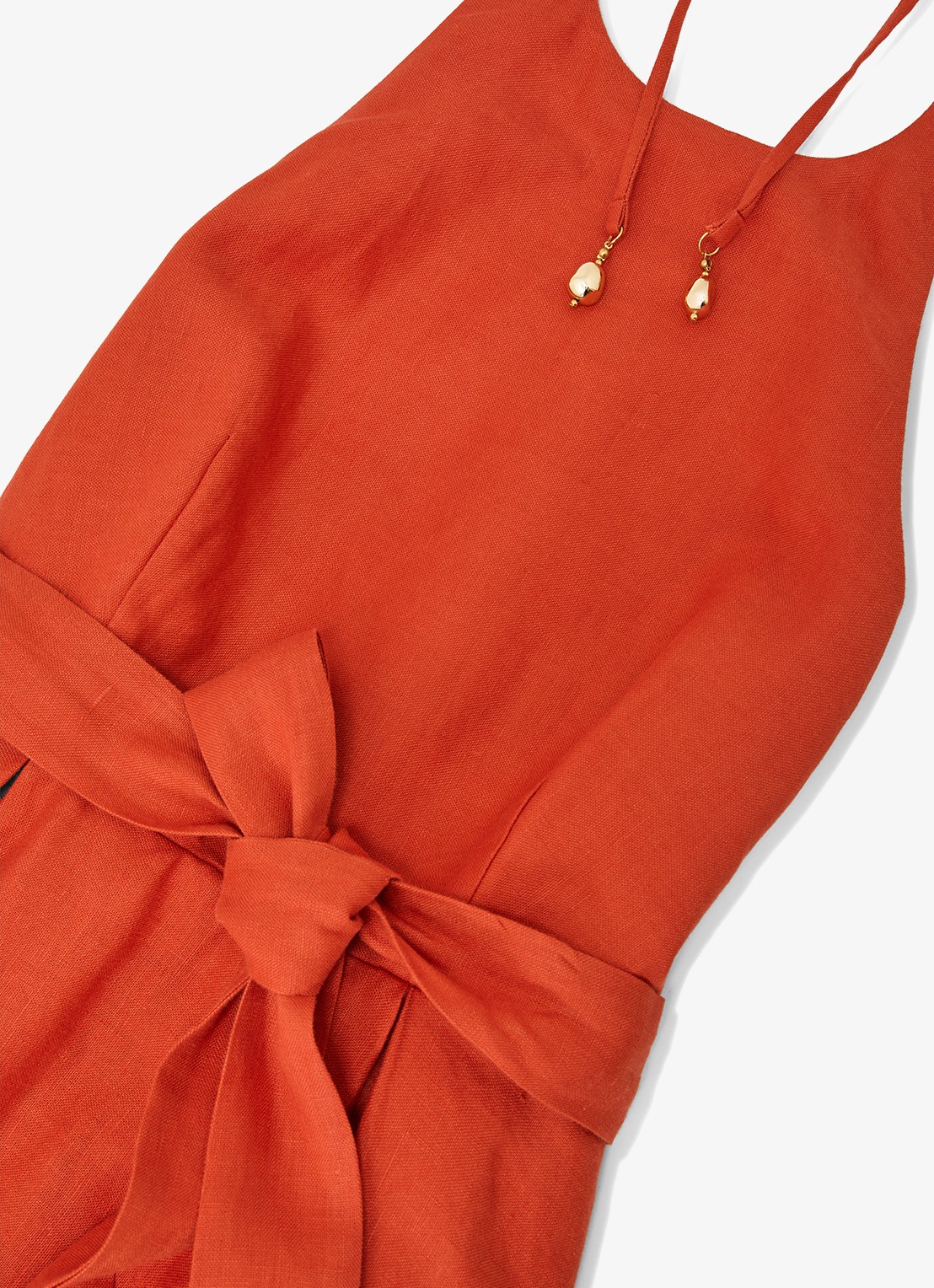 Reiss Paules maxi jurk van linnen met strikceintuur - detail 5 koraal