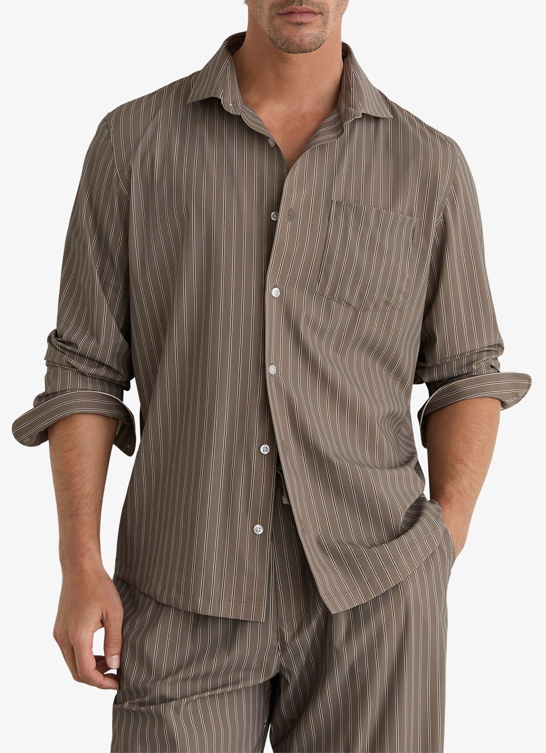 Reiss Peake regular fit overhemd met streepprint - detail 3 taupe
