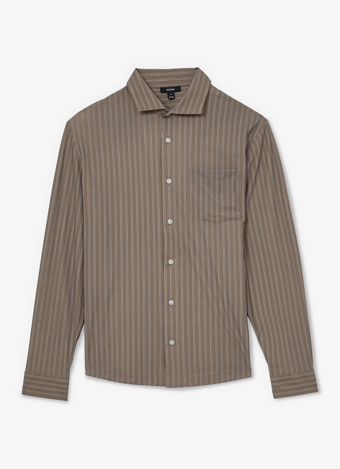 Reiss Peake regular fit overhemd met streepprint - voorkant taupe