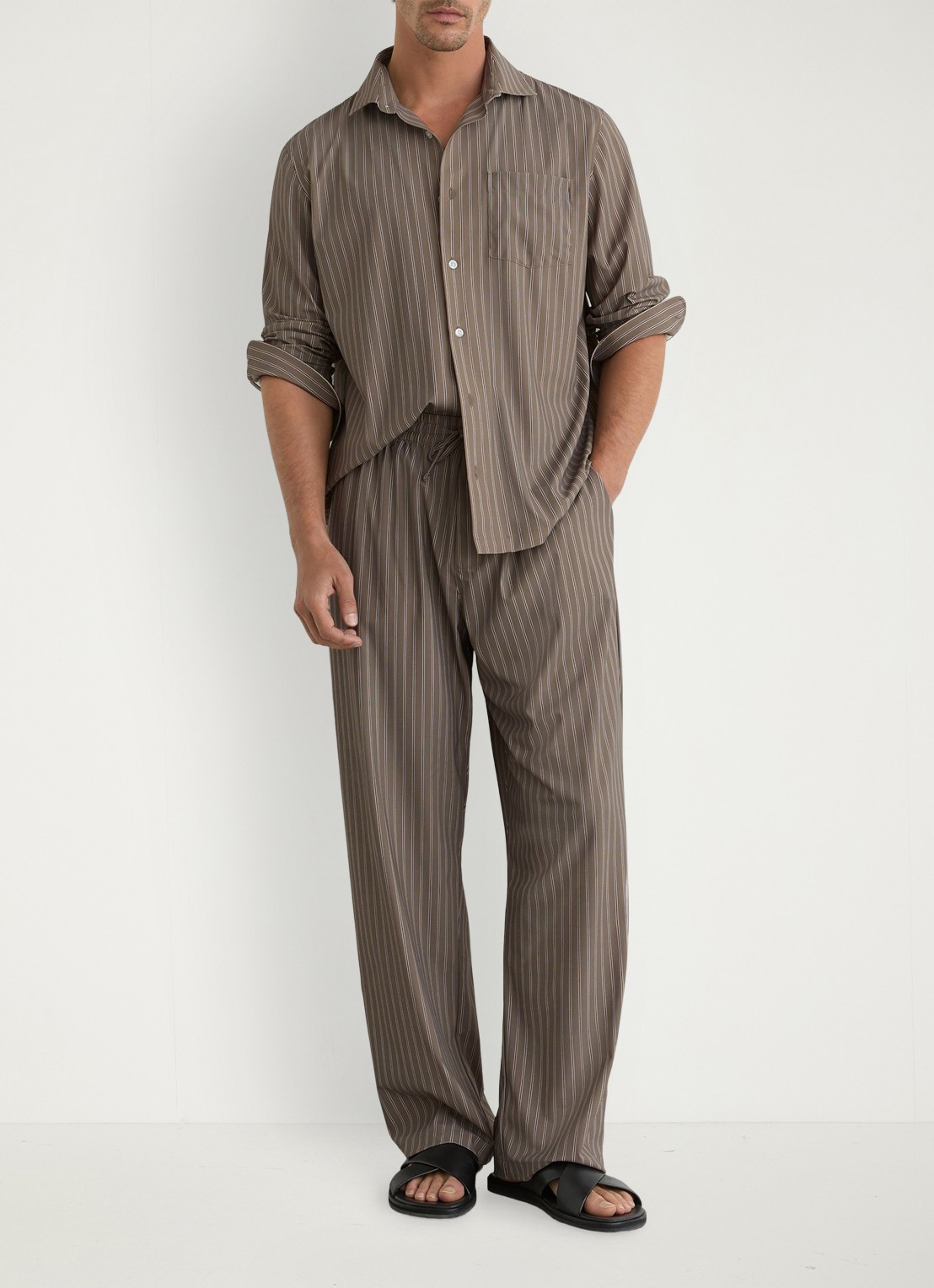 Reiss Peake regular fit overhemd met streepprint - voorkant 2 taupe