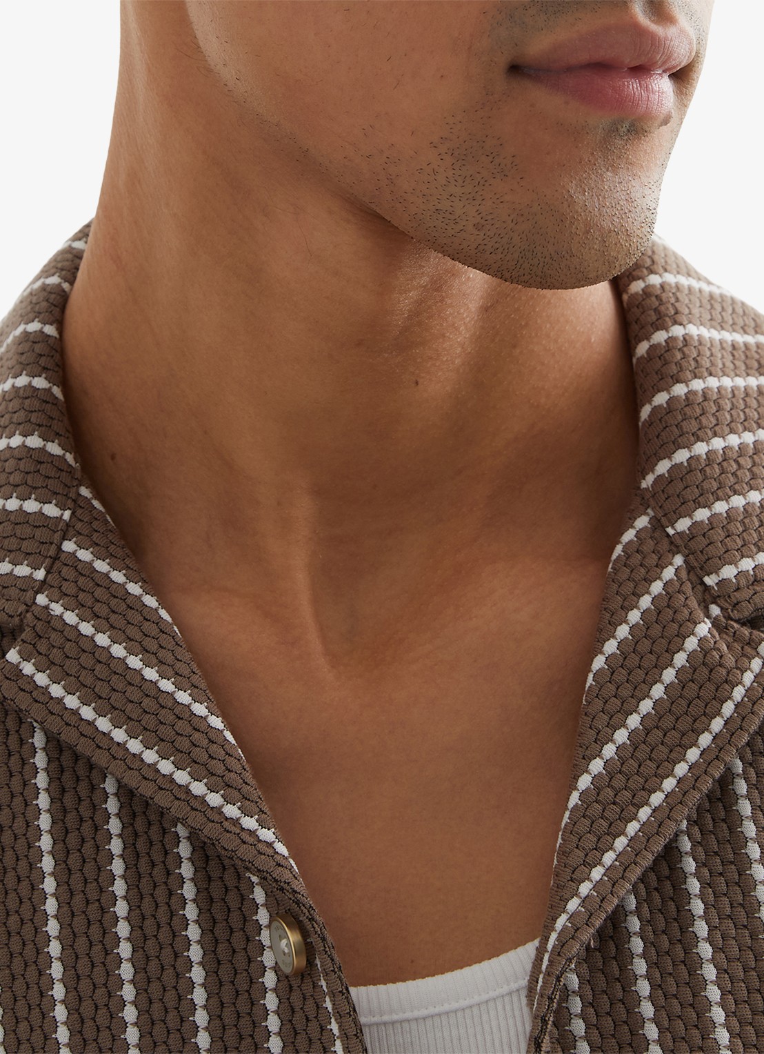 Reiss Percy overhemd met streepprint en structuur  - detail 2 bruin