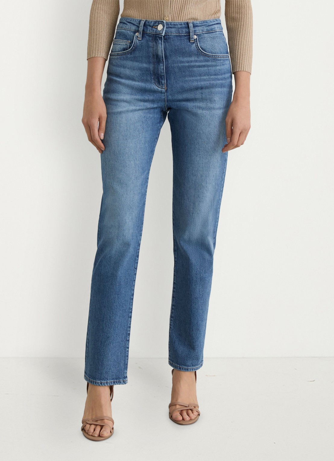 Reiss Petit Aubrey high waist straight leg jeans met medium wassing - detail 3 indigo