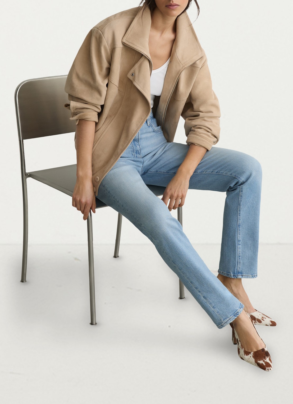 Reiss Petit Aubrey high waist straight leg jeans met medium wassing - detail 4 lichtblauw