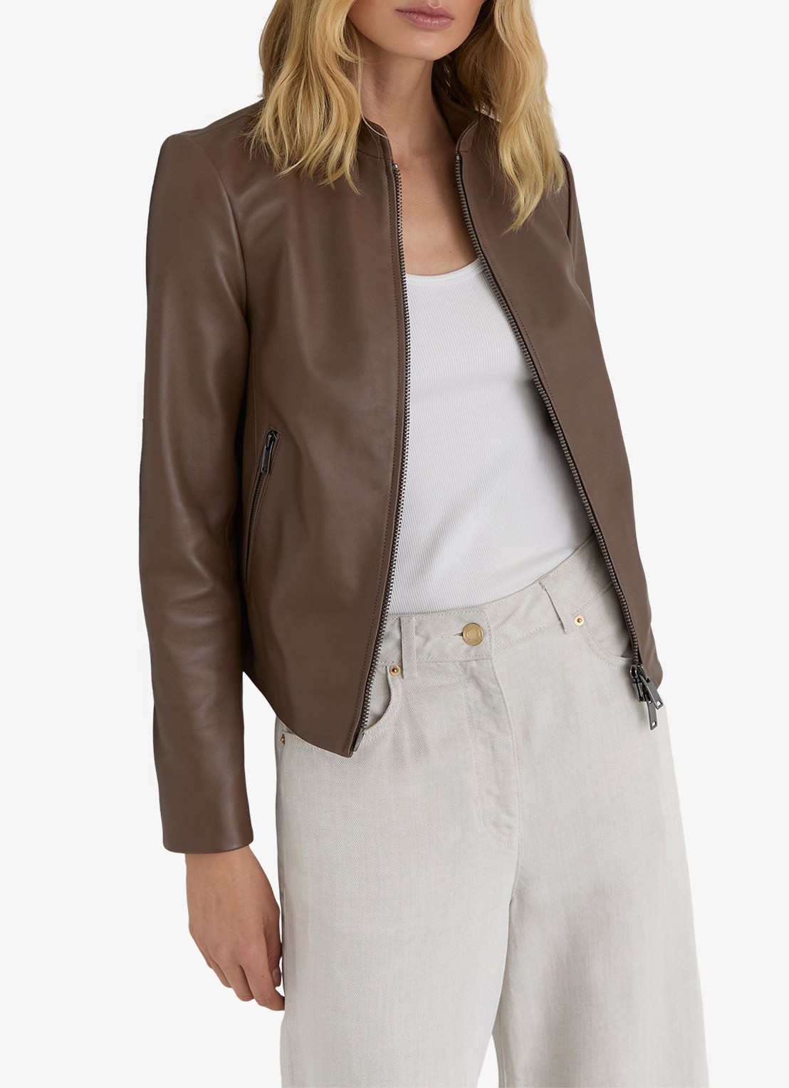 Reiss Petite Allie lerenjas van schapenleer - detail 2 beige