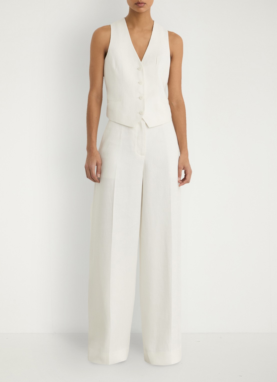 Reiss Petite Alyx high waist wide fit pantalon in linnenblend - detail 5 wit