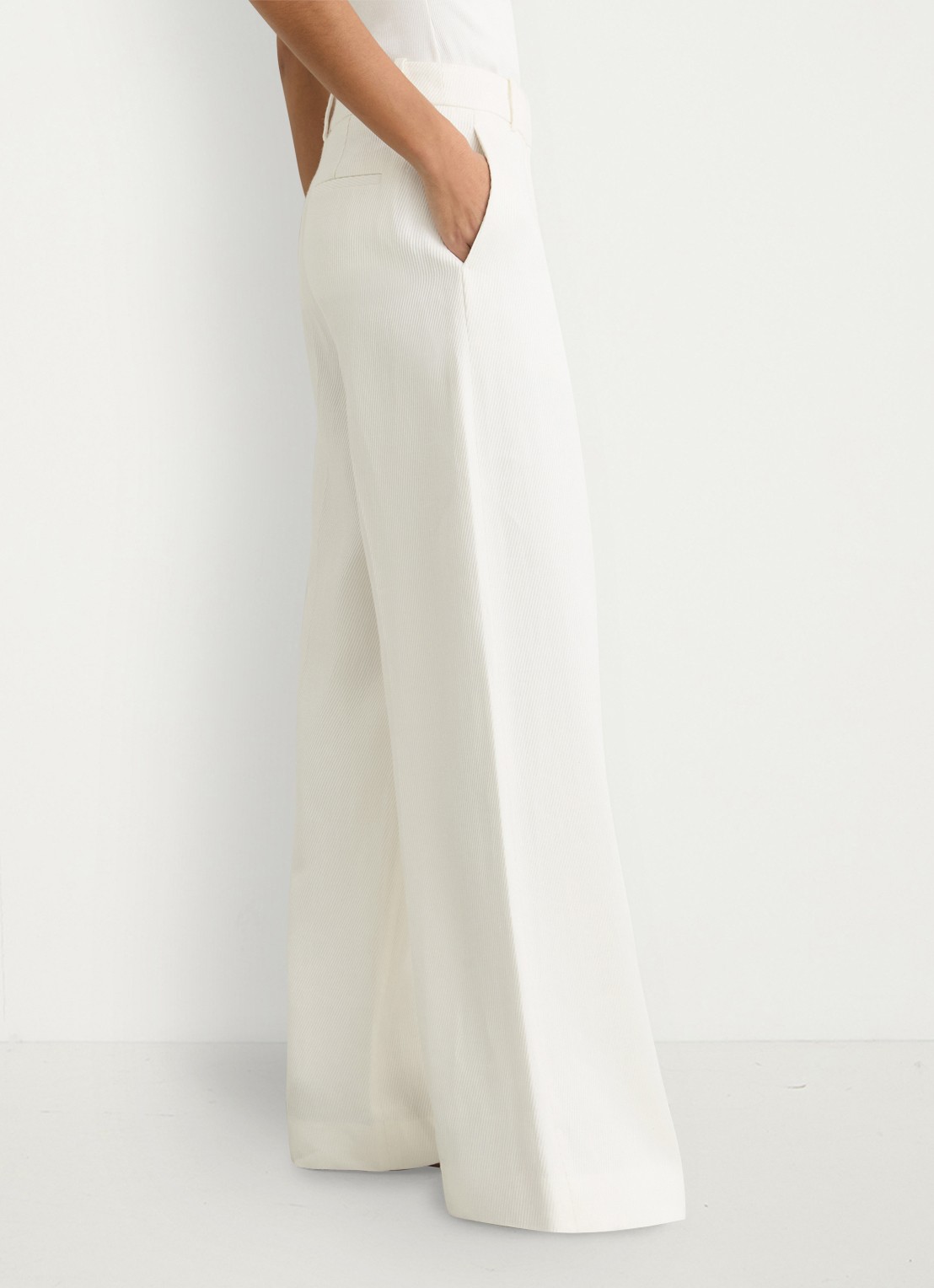 Reiss Petite Alyx high waist wide fit pantalon in linnenblend - detail 6 wit