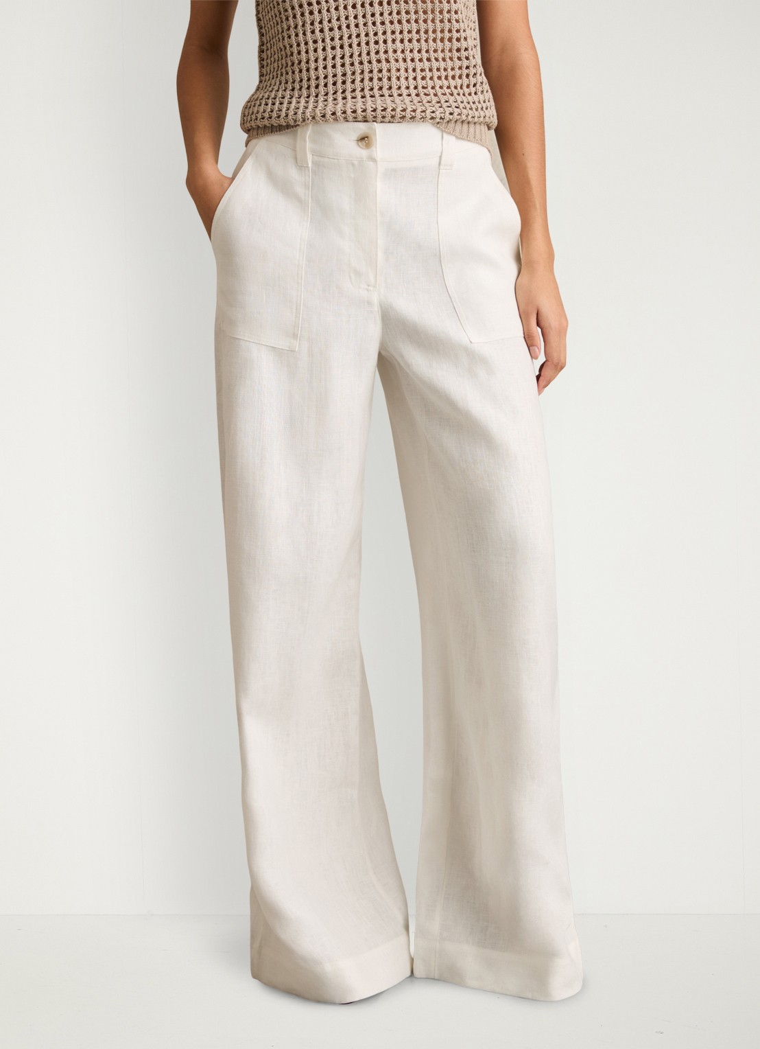 Reiss Petite Ashby high waist loose fit pantalon met steekzakken - detail 3 wit