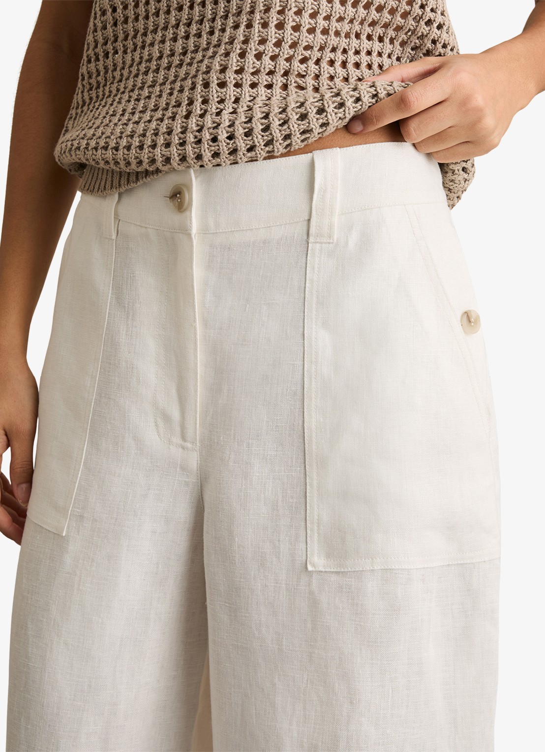 Reiss Petite Ashby high waist loose fit pantalon met steekzakken - detail 4 wit