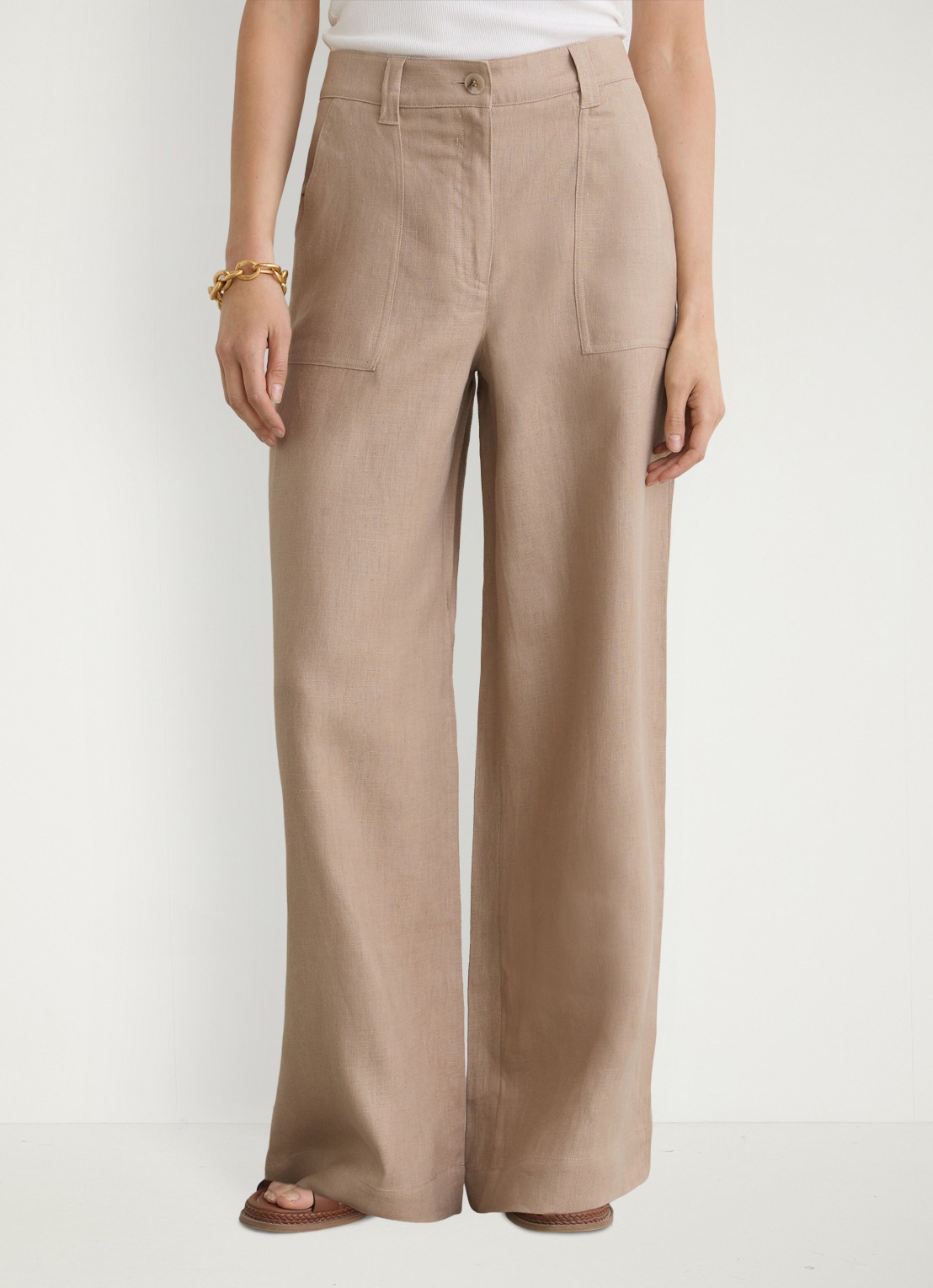 Reiss Petite Ashby high waist loose fit pantalon met steekzakken - detail naturel