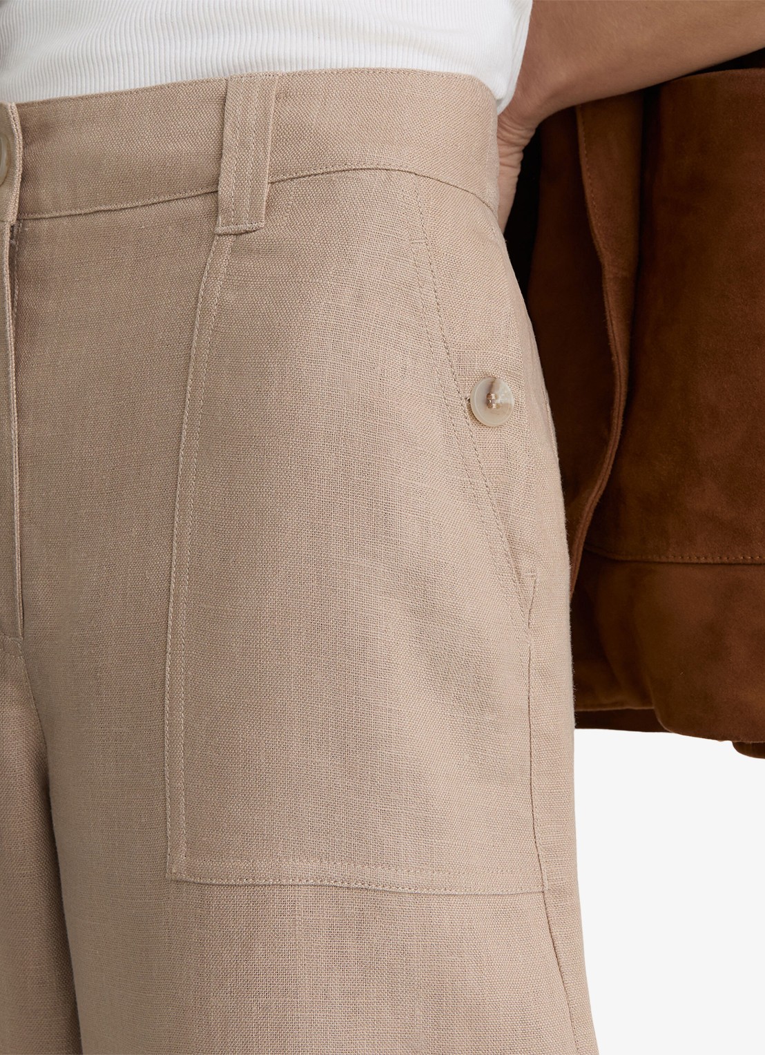 Reiss Petite Ashby high waist loose fit pantalon met steekzakken - detail 2 naturel