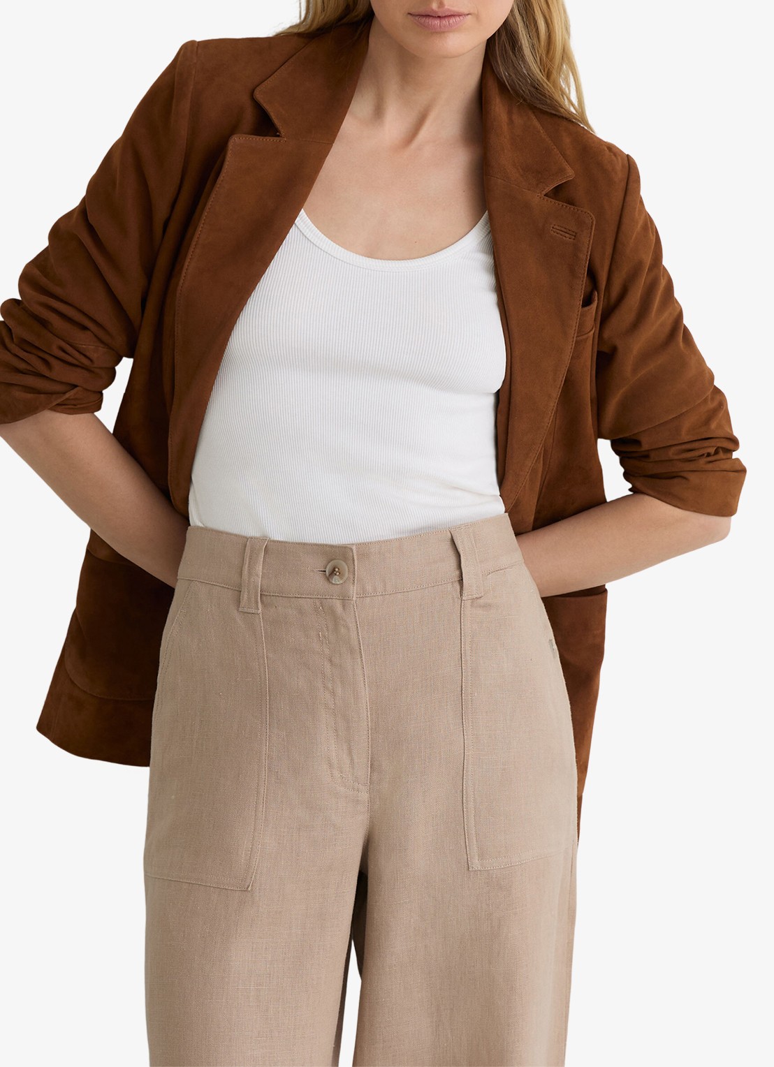 Reiss Petite Ashby high waist loose fit pantalon met steekzakken - detail 3 naturel
