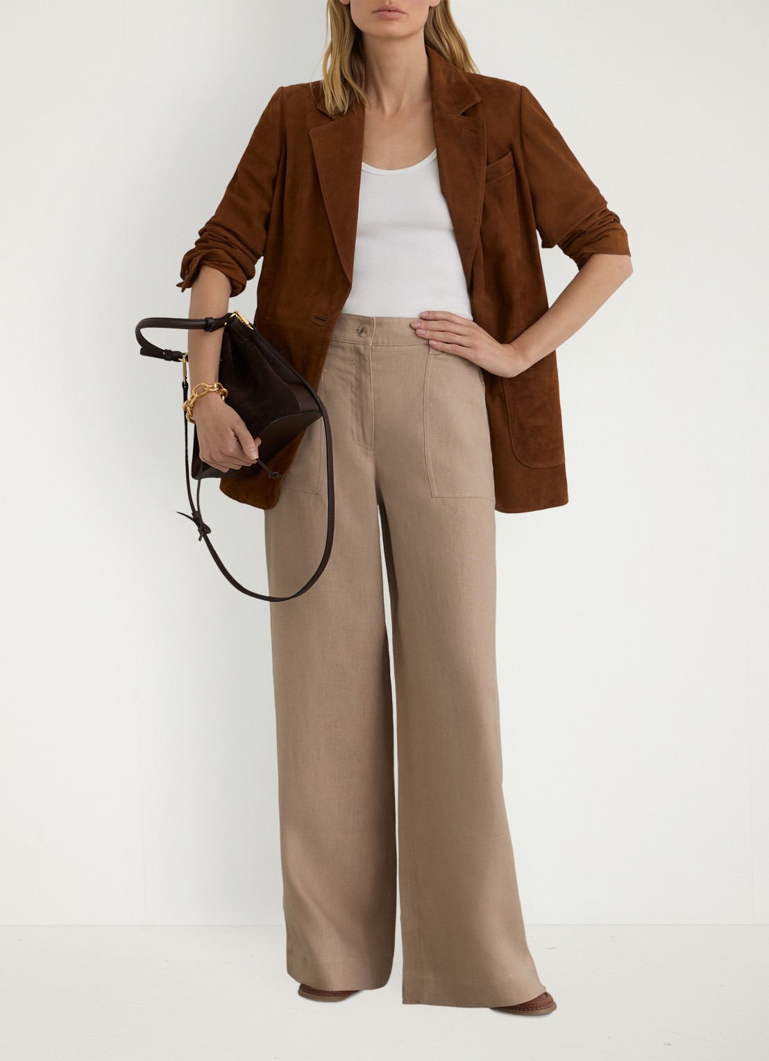 Reiss Petite Ashby high waist loose fit pantalon met steekzakken - voorkant 7 naturel