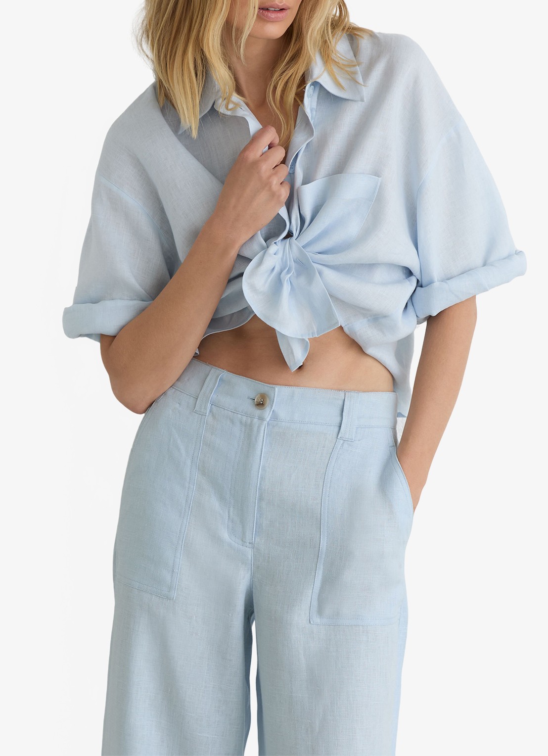 Reiss Petite Ashby high waist loose fit pantalon met steekzakken - detail 3 blauw