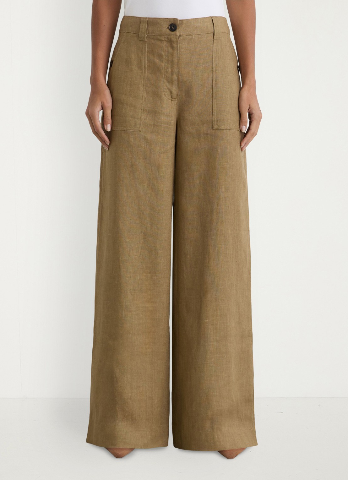 Reiss Petite Ashby high waist loose fit pantalon met steekzakken - detail 3 khaki