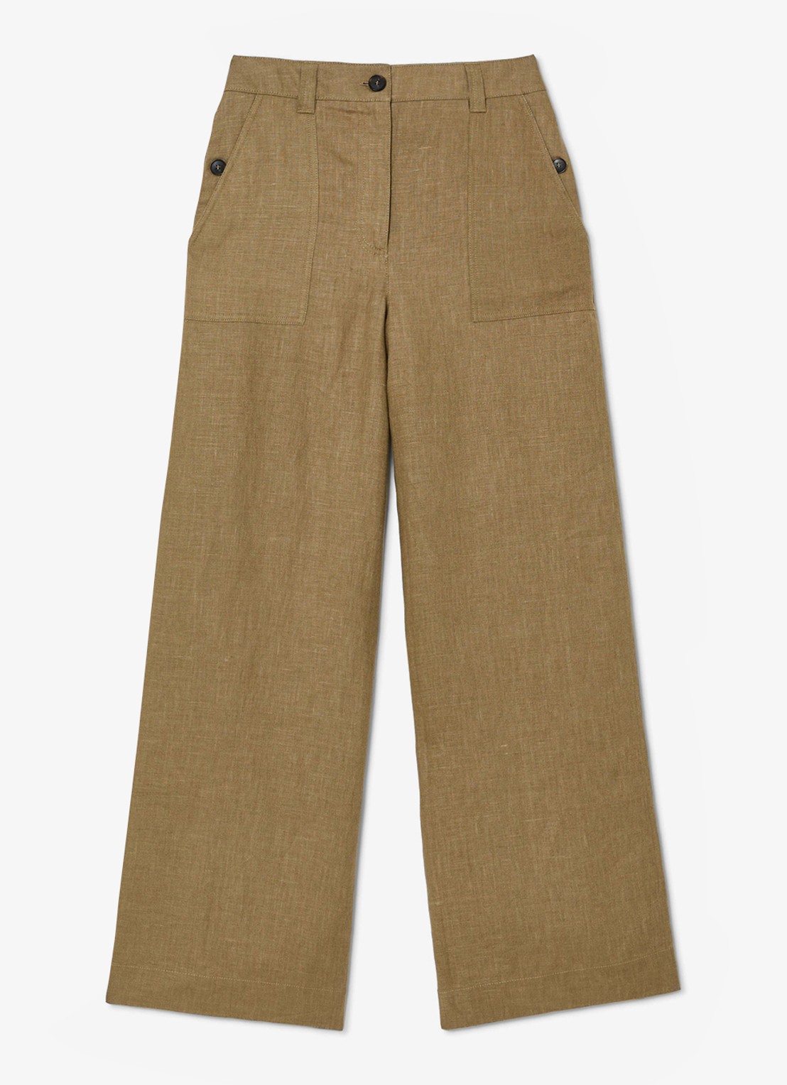 Reiss Petite Ashby high waist loose fit pantalon met steekzakken - voorkant khaki