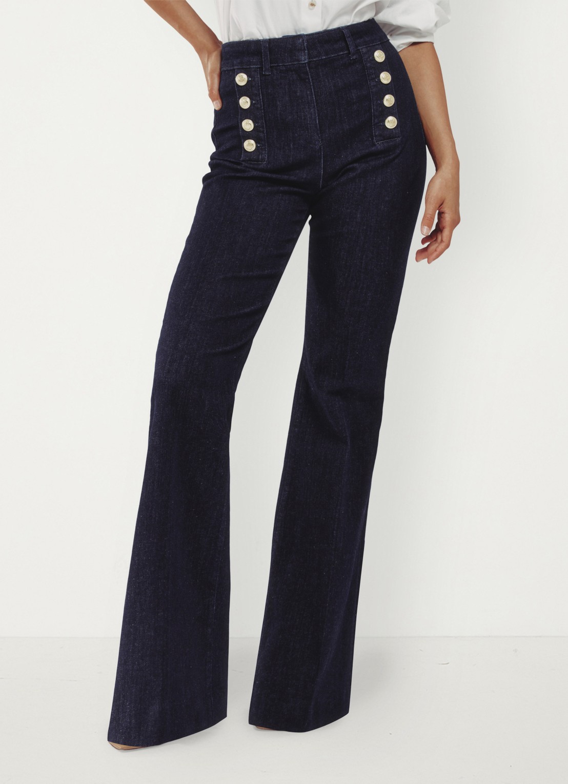 Reiss Petite Athena high wasit flared jeans met sierknopen - detail 4 indigo