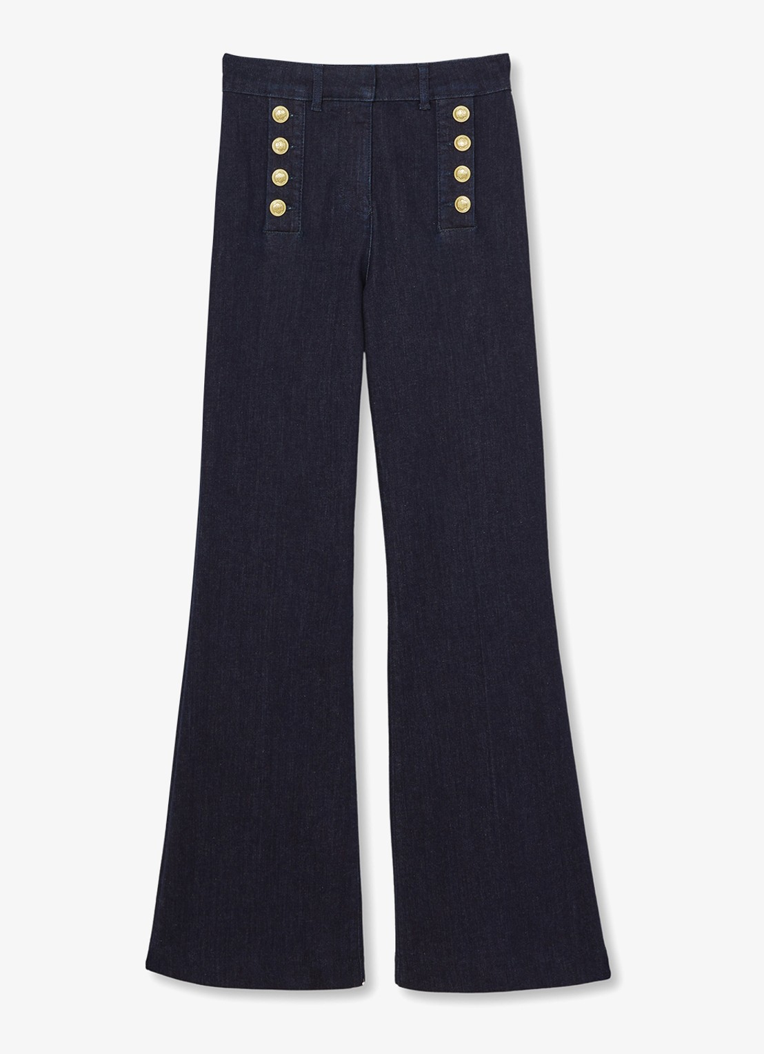 Reiss Petite Athena high wasit flared jeans met sierknopen - voorkant 2 indigo