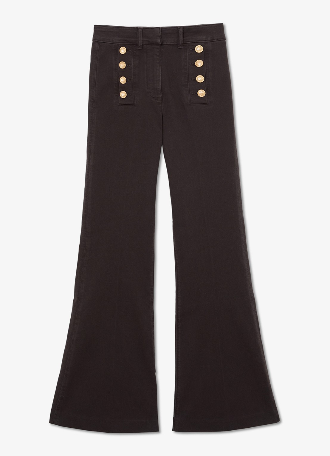Reiss Petite Athena mid waist flared jeans met sierknopen  - voorkant 4 donkerbruin