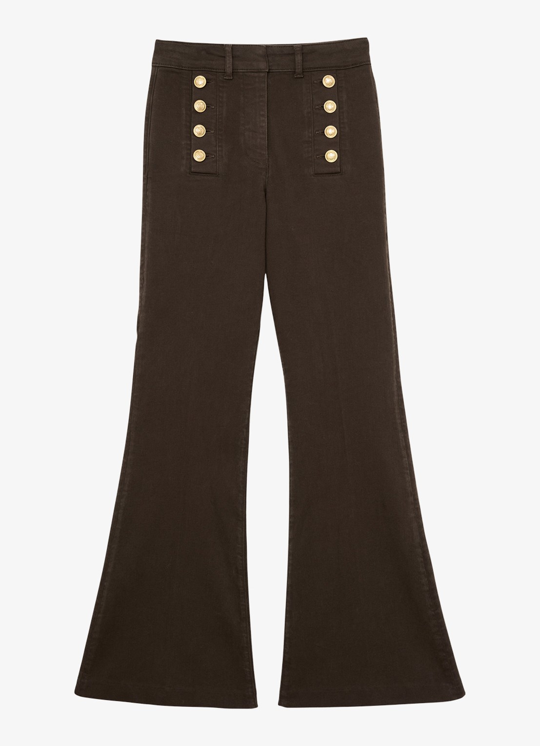 Reiss Petite Athena mid waist flared jeans met sierknopen  - voorkant 2 bruin