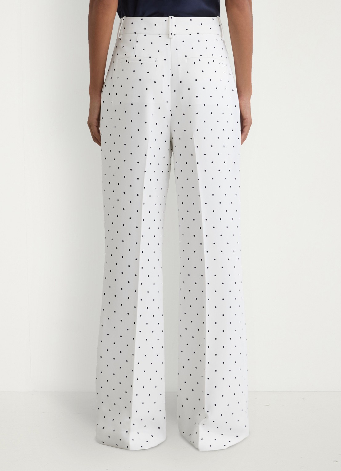 Reiss Petite Beatrix high waist wide fit pantalon met stippenprint - achterkant 3 donkerblauw