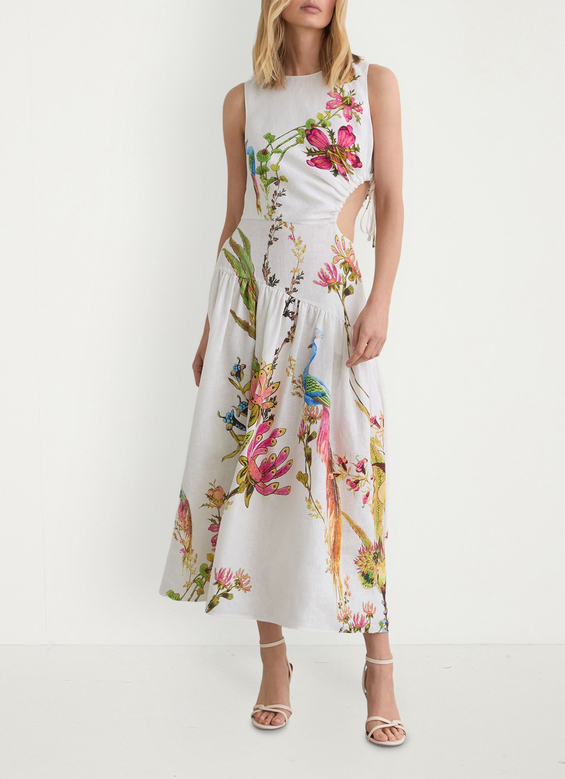 Reiss Petite Bianca midi jurk met cut-out detail - voorkant 2 wit
