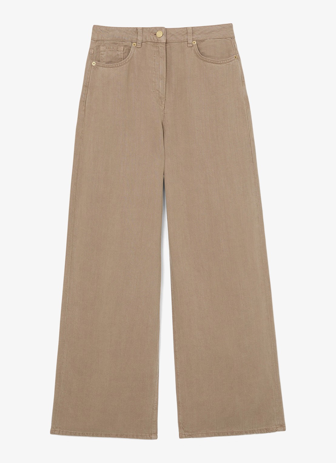 Reiss Petite Carmen high waist wide fit pantalon in linnenblend - voorkant beige