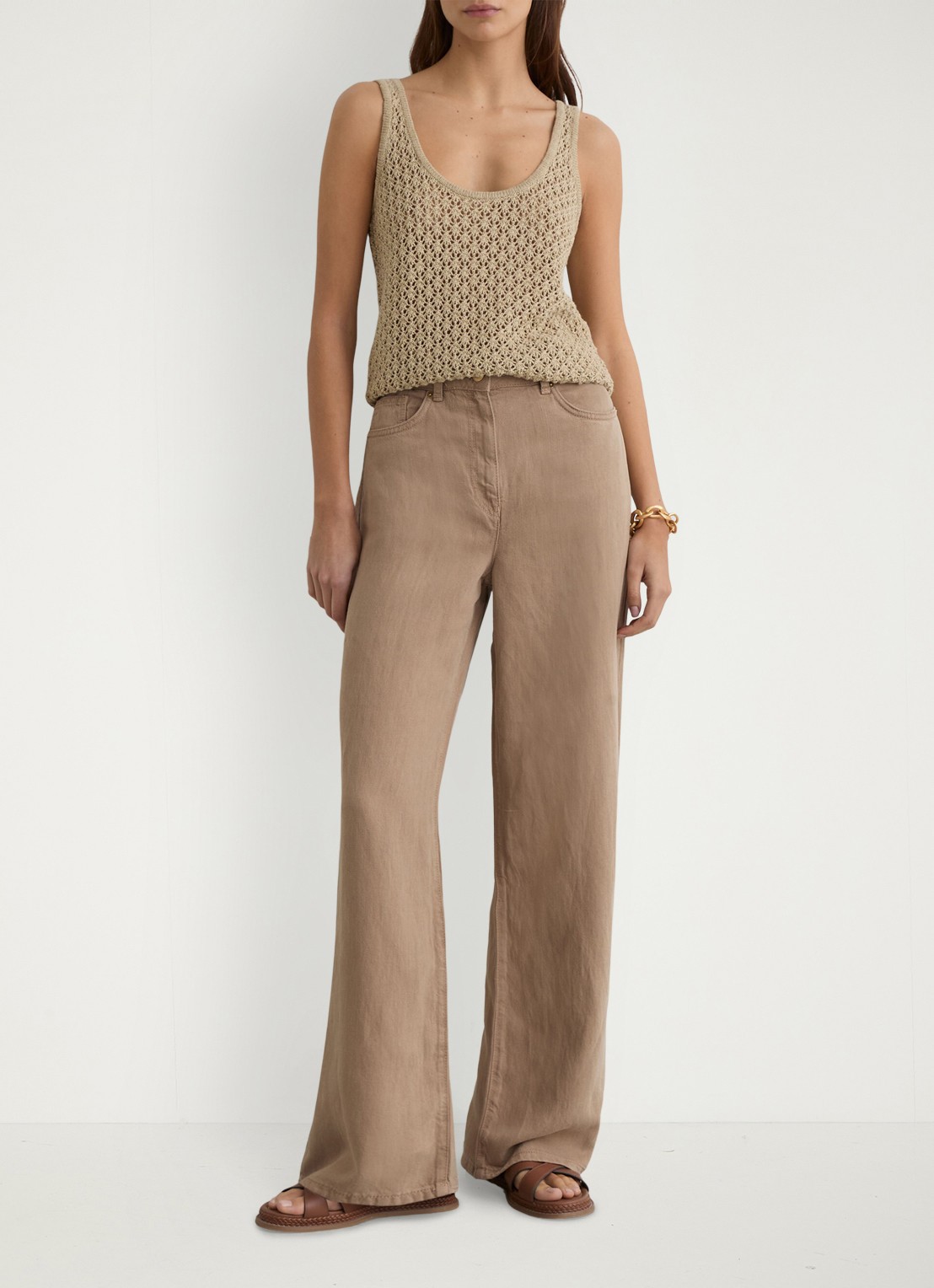 Reiss Petite Carmen high waist wide fit pantalon in linnenblend - voorkant 2 beige