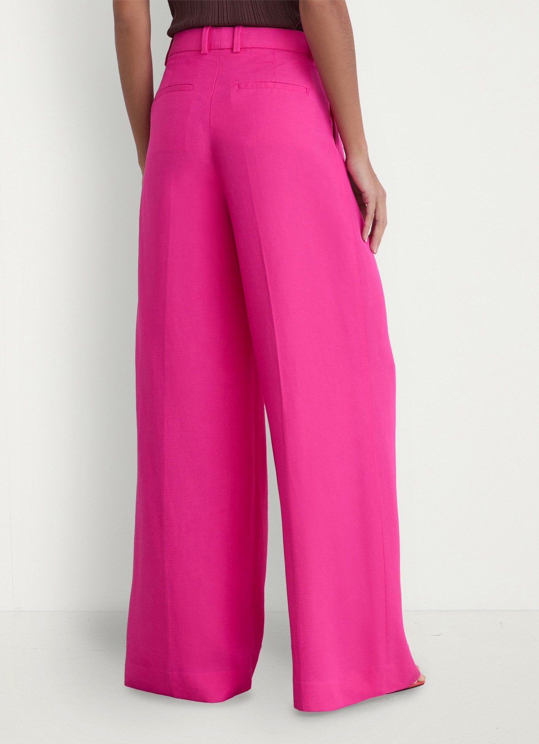 Reiss Petite Charli high waist wide fit pantalon in linnenblend - achterkant 3 oudroze
