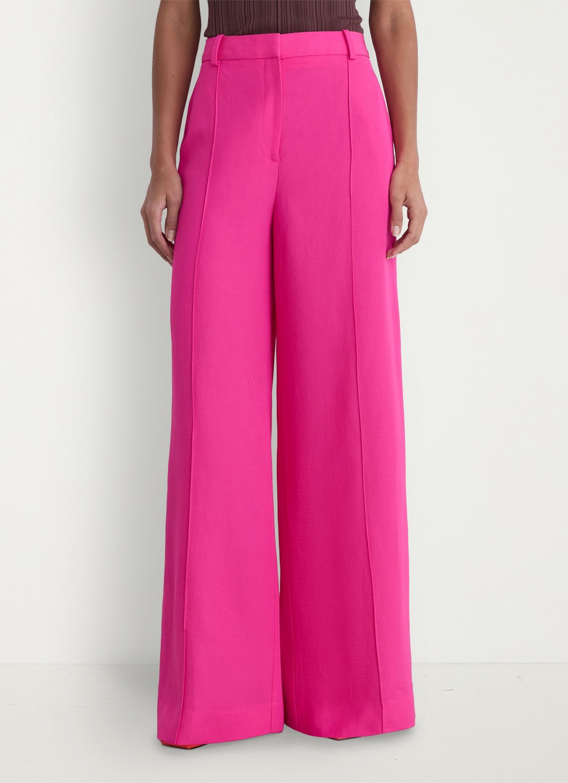 Reiss Petite Charli high waist wide fit pantalon in linnenblend - detail 4 oudroze