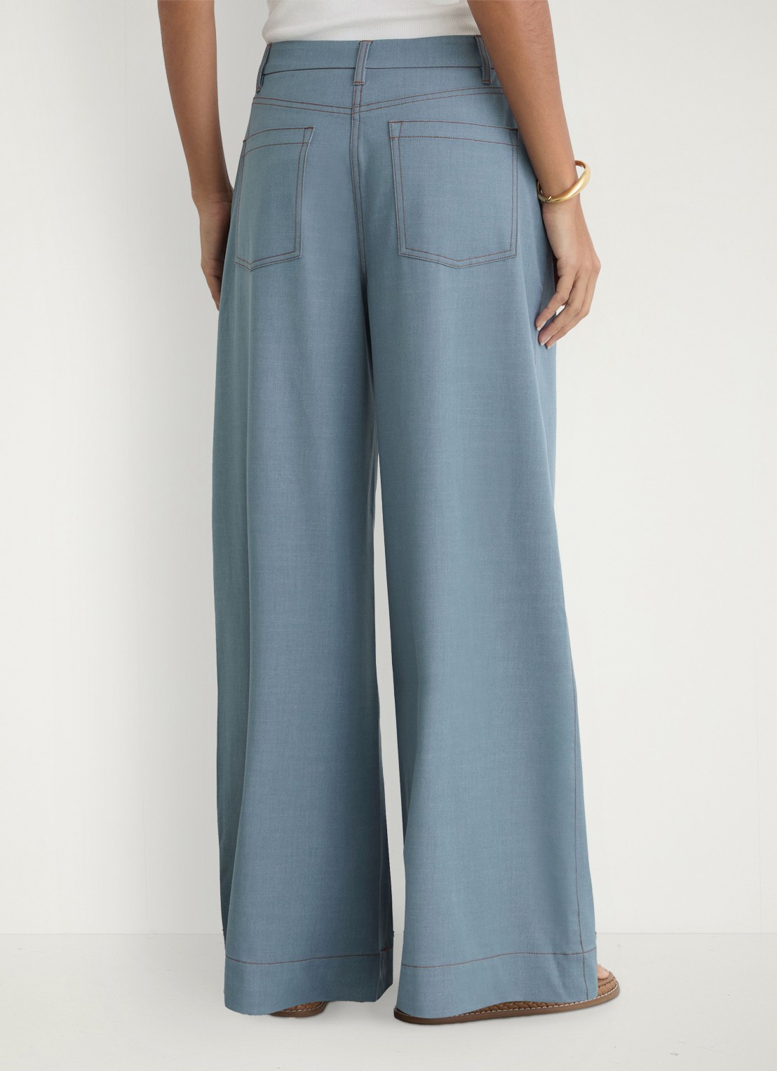 Reiss Petite Charlotte high waist wide fit pantalon met steekzakken - achterkant blauwgrijs