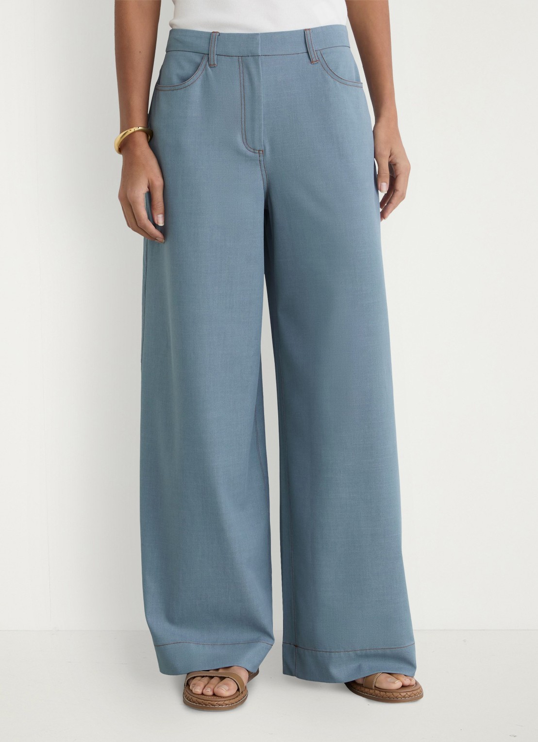 Reiss Petite Charlotte high waist wide fit pantalon met steekzakken - detail 4 blauwgrijs