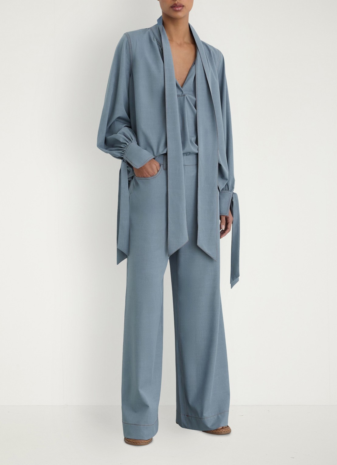 Reiss Petite Charlotte high waist wide fit pantalon met steekzakken - detail 5 blauwgrijs