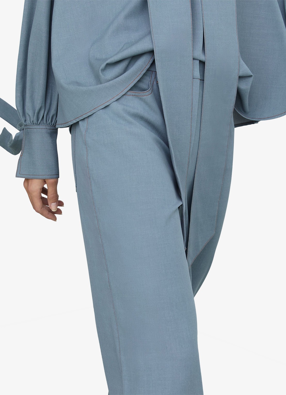 Reiss Petite Charlotte high waist wide fit pantalon met steekzakken - detail 6 blauwgrijs